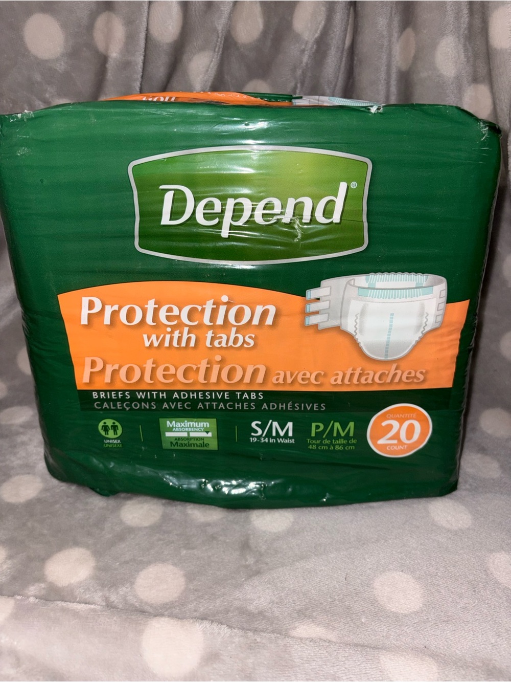Depends Protection with Tabs Incontinence Briefs - Size Small/Medium - NEW